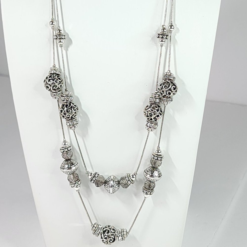 Beads & Chains Silvertone Necklace 45015-044
